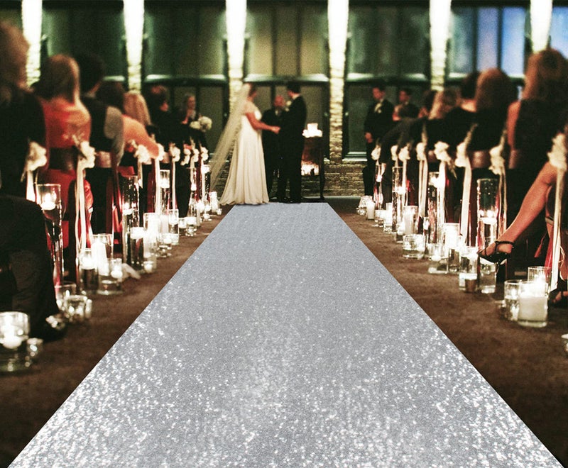 ShiDianYi Wedding Carpet Aisle Runner Silver 15FTX3FT Sequin-Aisle-Runner Bridal Walkway Glitter Rug Hallway Aisle Runners for Weddings Indoor Outdoor Floor Runner for Party - Image 1